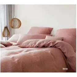 Elegante Bettwäsche Breezee - 155x220 cm + 40x80 cm in Terra - Hochwertige Bettwäsche Breezee aus einem Leinen-Baumwoll-Mix für einen lässigen Look. Weich und angenehm auf der Haut mit Reißverschluss. Pflegeleicht und waschbar bis 60°C.