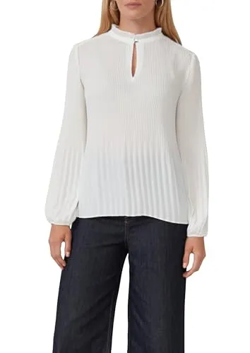 s.Oliver BLACK LABEL Langarmbluse mit Plisseé-Ärmeln - Elegante Bluse in Weiß mit atmungsaktiven Plisseé-Ärmeln und Stehkragen, ideal für einen stylishen Casual-Look.