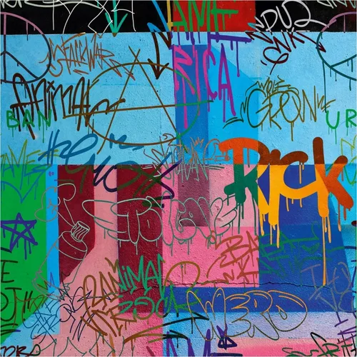 Fototapete Graffiti Vliestapete Abstrakt Bunt Blau - Tapeten mit detailreichem Graffiti-Design, ideal für kreative Raumgestaltungen. Hochwertige Vliestapete, feuchtigkeits- und lichtbeständig, einfach anzubringen und zu entfernen.