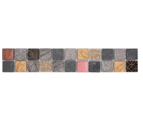 Mosaik Borde Bordüre Glasmosaik Stein mix grauschwarzgold MOS83BOR-0207