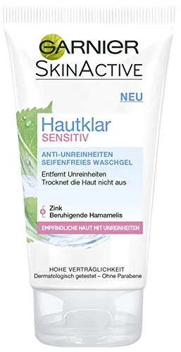 Garnier Waschgel für empfindliche Haut - Tagespflege für unreine Haut, sanfte Reinigung mit Anti-Unreinheiten Wirkung und ideal für die tägliche Anwendung.