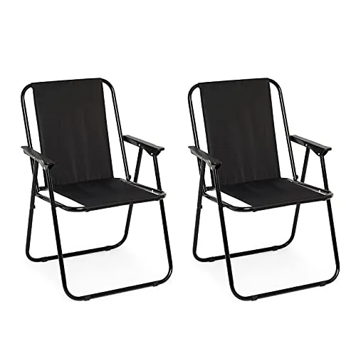 IntimaTe WM Heart Campingstuhl, Faltbarer Stuhl mit Armlehne, 2er Set Klappstuhl Angelstuhl Bequemer Strandstuhl, Tragbarer Relaxstuhl, bis 90kg Belastbar Schwarz