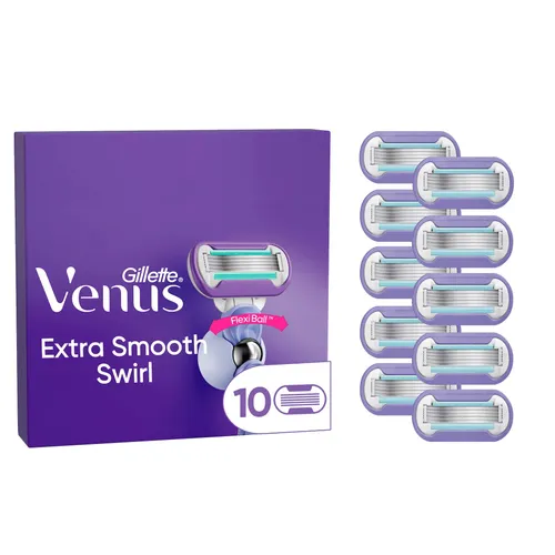 Gillette Venus Deluxe Smooth Swirl Rasierklingen für Damen - Ersatzklingen für Damenrasierer, mit innovativem Swirl-Kopf für optimale Anpassung an Körperkonturen und Feuchtigkeitsstreifen für seidig zarte Haut.