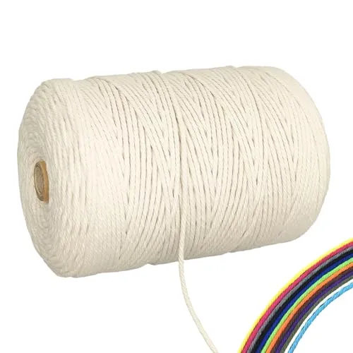 FORBELL Makramee Garn, 3mm x 300m Premium Baumwollgarn, DIY Handwerk (Beige, 3 mm x 300 M)