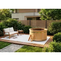 FinnTherm Whirlpool Badefass Bergen - Hot Tub für Entspannung - Aufstellpool mit puristischem Design, ideal für 3-10 Personen. Hochwertige nordische Fichte, ganzjährig nutzbar, schnell aufgestellt und pflegeleicht. Inklusive Holzofen für entspannende Wärme.