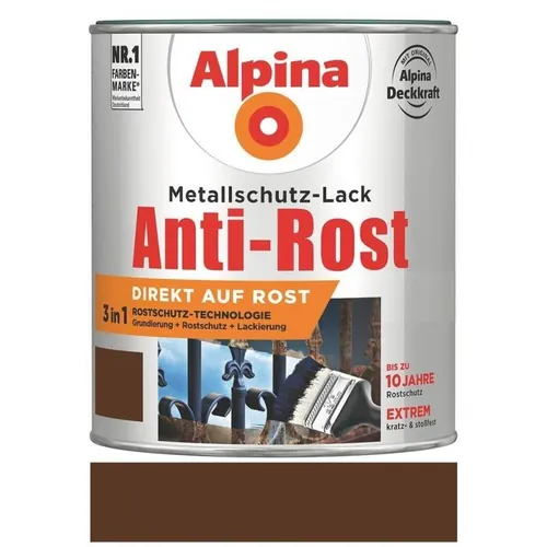 Alpina Metallschutzlack glänzend – Braun – 3-in-1 Anti-Rost-Lack - Metallfarben mit langanhaltendem Korrosionsschutz. Ideal für Gartenmöbel und Zäune, witterungs- und UV-beständig, direkt auf Rost auftragbar.