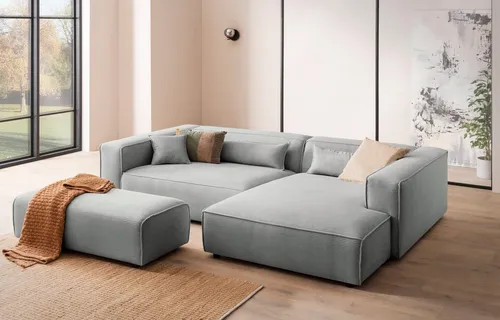 LeGer Home by Lena Gercke Ecksofa PIARA XXL, L-Form, Schlaffunktion, Cord, Leinenoptik o. Strukturstoff, Hocker stellbar zum Schlafsofa (Krokodilverbinder), tiefe Sitzfläche
