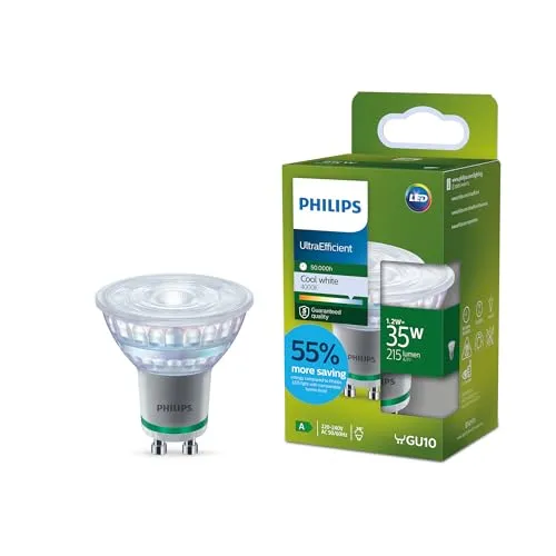 PHILIPS UltraEfficient LED GU10 Spotlampe, 35W, EyeComfort, flimmerfrei, Kaltweißes Licht 4000K, 215 Lumen, GU10 Sockel, 1er Pack