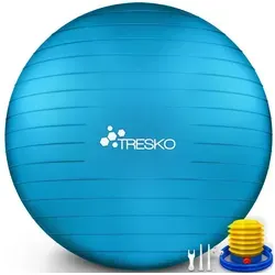 Tresko Gymnastikball Anti-Burst 65cm, blau - Robuster Gymnastikball mit Anti-Burst-Technologie, bis 300kg belastbar. Ideal für Fitness, Rehabilitation und als gesunde Sitzgelegenheit. Inklusive Pumpe und Übungsposter.
