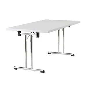 Hammerbacher Klapptisch KL 16, weiß, rechteckig 160x74,5x80cm - Kinderschreibtische, stapelbar und ideal für Meetings oder Pausenräume, mit robustem Holz und verchromtem Stahlgestell für langlebige Nutzung.