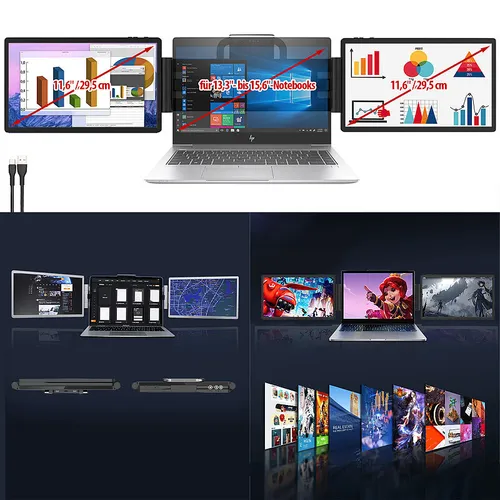 auvisio Screen Extender: Tragbarer Dual-Monitor für Notebooks - Tragbare Monitorerweiterung für 13,3"- bis 15,6"-Notebooks, benötigt keine Treiber und ermöglicht das gleichzeitige Arbeiten mit zwei HD-Displays.