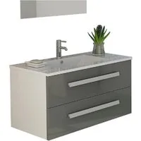 Badset LOCARNO grau - Badmöbel-Set mit eleganter Hochglanzfront in zeitlosem Grau, ideal für ein modernes Badezimmer-Design.