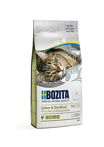 BOZITA Indoor Sterilised Hühnchen - Trockenfutter für drinnen lebende Katzen, 10 kg, zuckerfrei und nachhaltig produziert mit 100% erneuerbarer Energie