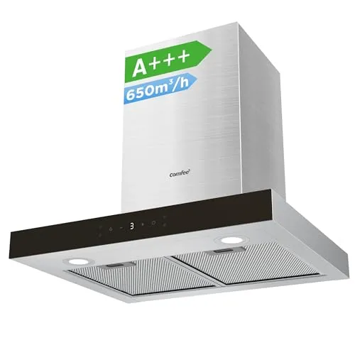 COMFEE' CHW 7.6M77A3 A+++ Dunstabzugshaube 60cm - Dunstabzugshaube mit 650m³/h starker Saugleistung und innovativer Gestensteuerung für hygienisches Kochen und einfache Bedienung.