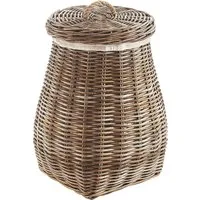 Kobolo Wäschekorb rund - Rattan kubu grey mit Deckel - Wäschekörbe, handgefertigt aus hochwertigem Rattan, ideal zum stilvollen Verstauen von Wäsche und mit praktischem Deckel für mehr Ordnung.