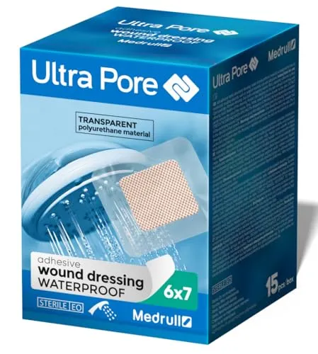 Medrull 100% Wasserfestes Wundpflaster ULTRA PORE 6x7 cm - 75 Stück - Wasserdichte, transparente Wundpflaster für eine zuverlässige Abdeckung bei Aktivitäten wie Duschen und Sport. Ideal für die Erste-Hilfe-Ausrüstung, um Wunden sauber zu halten.