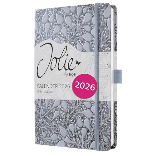 SIGEL J6361 Wochenkalender 2026 ca. A5, blau, Hardcover, Gummiband, Stiftschlaufe, Einstecktasche, 174 Seiten, vegan, Buchkalender, Terminplaner Taschenkalender Jolie