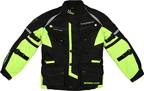Modeka Tourex II Motorradjacke für Kids, schwarz/gelb 164 - Hochwertige Textiljacke für Kinder, atmungsaktiv, winddicht und pflegeleicht – ideal für junge Biker, die Sicherheit und Stil vereinen möchten.