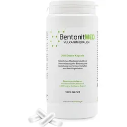 Bentonit MED Detox Kapseln - Nahrungsergänzungsmittel zur natürlichen Entgiftung, bindet Schadstoffe im Magen-Darm-Trakt und unterstützt die Ausleitung von Schwermetallen.