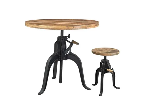 baario Esstisch Bistrotisch SELCE Industrial, höhenverstellbar - Esstisch im Industrial-Stil aus edlem Mangoholz und massivem Gusseisen, höhenverstellbar für vielseitige Nutzung als Stehtisch oder Bartisch.