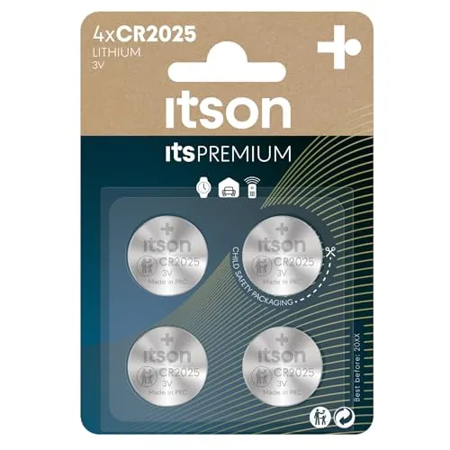 ITSON, CR2025 Batterien, 3V, Knopfzellen, 4 Stück, am besten für Autoschlüssel, Uhren und Herzfrequenzmesser
