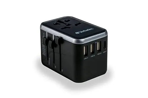 Verbatim Universal Reiseadapter UTA‑04, 6-in-1 Steckdosenadapter mit USB-Anschlüssen - Internationale Netzadapter für weltweiten Einsatz, lädt bis zu 6 Geräte gleichzeitig mit 61 W Power Delivery und 18 W Quick Charge – ideal für Reisende!