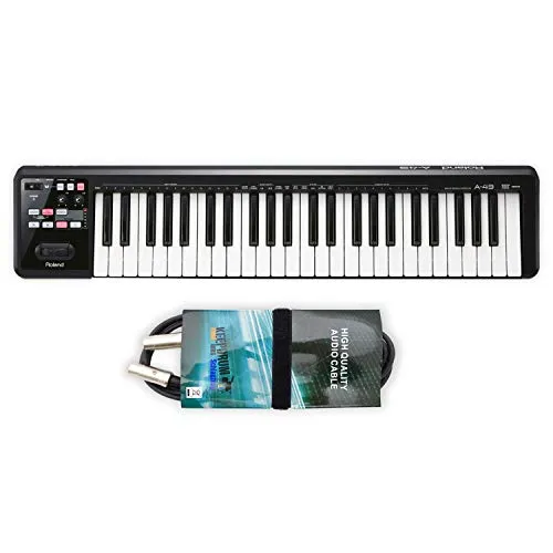 Roland A49 MIDI-Keyboard Schwarz mit MIDI-Kabel - Audio-Controller mit hochwertiger, geräuscharmer Vollformat-Tastatur und D-Beam Controller für innovative Echtzeitsteuerung. Ideal für Heimstudios und DAW-Software.