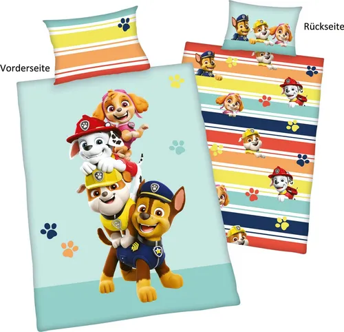 Herding Paw Patrol Bettwäsche-Set - 2-teiliges Set aus 100% Baumwolle, atmungsaktive Renforcé-Bettwäsche mit Wendekopfkissen und leichtläufigem Reißverschluss, ideal für kleine Paw Patrol-Fans.