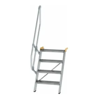 Alutreppe 4 Stufen mit einseitigem Handlauf - Treppen & Geländer, stabile Alutreppe mit 60° Neigung, ideal für sicheres Erreichen von Höhen mit einem praktischen Handlauf.