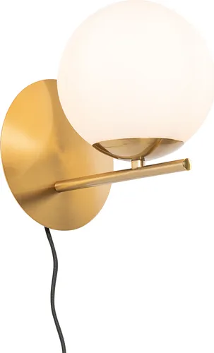 Art-Deco Wandleuchte Gold & Opalglas - Flore - Elegante Art-Deco Wandleuchte in Gold mit opalgläsernem Schirm. Ideal für stimmungsvolle Innenbeleuchtung in Wohnräumen. Dimmbar für individuelle Lichtgestaltung.