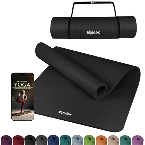 ALPIDEX Yogamatte Extra Dick 1,5 cm – Rutschfeste Fitnessmatte für Yoga und Pilates - Die ALPIDEX Yogamatte bietet mit 1,5 cm extra Dicke optimalen Komfort und Gelenkschutz. Hergestellt aus pflegeleichtem, phthalatfreiem Kautschuk für sicheren Halt. Inklusive praktischem Tragegurt und gratis E-Book für Ihre Übungen!