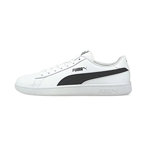 PUMA Unisex Puma Smash v2 L Low-Top - Puma White-Puma Black, 44 EU - Damen-Sneaker mit weichem Lederobermaterial und einer weiterentwickelten Laufsohle für optimalen Komfort und stilvolles Design.