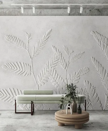 Vliestapete LIVING WALLS "Relief-Tapete Farnstruktur Weiß modern" - Moderne Vliestapete mit stilvoller Farnstruktur in Grau. Formstabil und leicht zu verarbeiten: einfach einkleistern und anbringen. Ideal für kreative Wandgestaltungen.