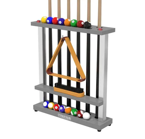 Stradivari Billardtisch Billard-Queue Ständer Francesca - Stylischer Billard-Queue Ständer "Francesca" aus Holz und Stahl, geeignet für bis zu 6 Queues und 16 Bälle – ideal für eine ordentliche Spielumgebung.