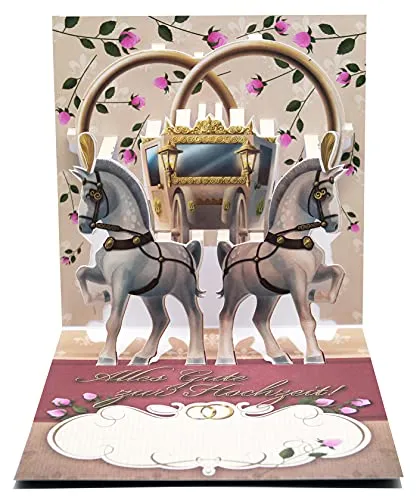 UNIQARD® 3D- Hochzeit Karte - Popup Karte 3D Karte - Außergewöhnliche Grußkarten zum Hochzeit- Geschenkideen, ideal für Gutscheine & Geldgeschenke - Für Kinder & Erwachsene Hochzeit Pferde