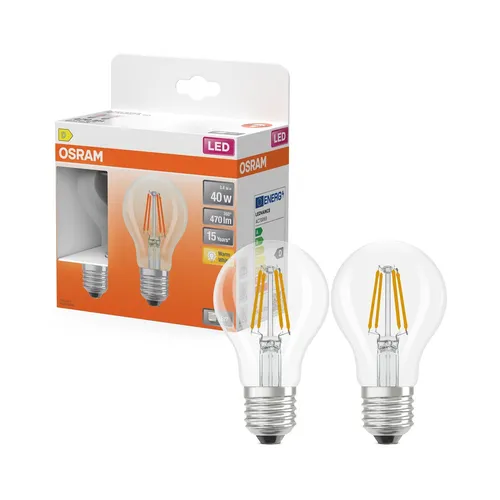 Osram LED Star Classic Filament A60 Birne 3,4W = 40W E27 klar 470lm warmweiß 2 x