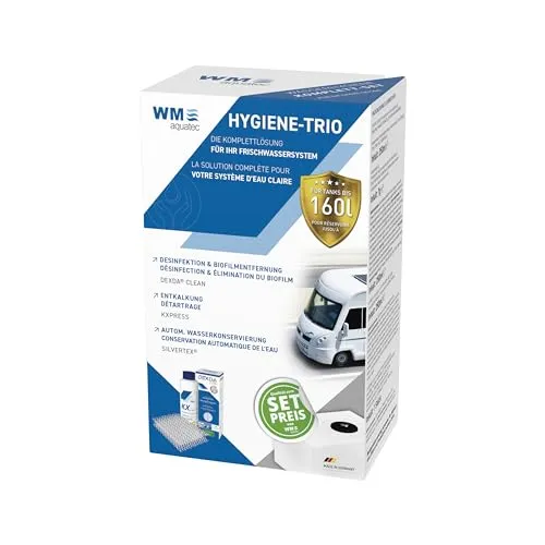 WM aquatec Wasserfilter Hygiene-Trio für Tanks bis 160 Liter - Caravan-Zubehör mit Silvertex-Technologie für optimale Wasserhygiene und Schutz vor Keimen.