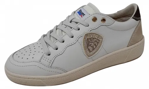 Blauer USA Olympia 21 Sneaker Weiß in Gr. 42 – Stilvoll und Bequem - Elegante Sneaker von Blauer USA in Weiß und Braun, aus hochwertigem Leder gefertigt. Flacher Absatz und Schnürverschluss bieten optimalen Tragekomfort für jeden Anlass.