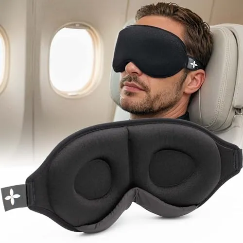 SHAPEVITAL 3D Schlafmaske Deluxe für Frauen und Herren, Seitenschläfer Augenmaske mit tiefen Augenhöhlen für Wimpern, Augenbinde 100％ dunkel zum Schlafen, bequeme Schlafbrille für Reisen, schwarz