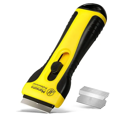 Mansons Glasschaber mit 5 Klingen - Profi Herdschaber mit Soft-Touch-Griff für Küche, Fenster und Haushalt - Robuster Kochfeldschaber - Glaskeramikschaber - Ersatzklingen im Griff integriert