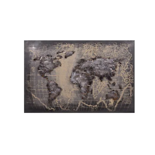 3D Metallbild Weltkarte, grau - Harms Import & Vertriebs GmbH & Co. KG - Sonstige Wanddekoration, handgefertigte Malerei veredelt das hochwertige graue Metallbild und bringt die detailgetreue Weltkarte zum Leben.