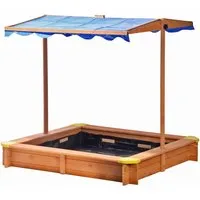dobar® Sandkasten aus Massivholz mit höhenverstellbarem Dach - Robuste Sandbox (112 x 112 cm) aus massivem Nadelholz mit schwenkbarem Dach für optimalen Schutz vor Sonne und Regen, ideal für stundenlangen Spielspaß im Freien.