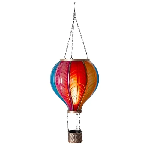 LED Solar Heißluftballon mit Flammeneffekt – Dekorative Laterne für Garten und Balkon - Moderne Solarleuchte im Heißluftballon-Design mit 12 warm-weißen LEDs und Flammeneffekt. Ideal zum Aufhängen, schafft stimmungsvolle Lichtakzente ohne Stromkosten. Perfekte Geschenkidee für Gartenliebhaber.