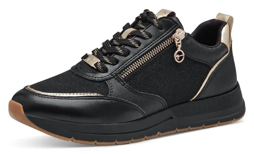 Tamaris Women Lace-up 1-23732-41-098 BLACK COMB HW 25/26, Größe: 36 - Sneaker in Schwarz mit glamourösen goldenen Akzenten, 100% vegan und mit innovativer Memory-Sohlen-Technologie für perfekten Komfort und individuellen Sitz.