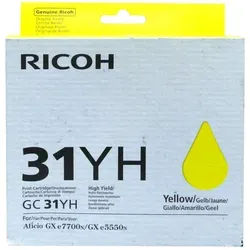 Ricoh Gel Patrone GC-31YH gelb für Aficio GX e 5550 7700 AG - Hochleistungs-Gel Patrone GC-31YH in Gelb für Aficio GX e 5550 und 7700. Mit einer Kapazität von 4.000 Seiten ideal für professionelle Druckanforderungen. 100% Funktionsfähigkeit garantiert.