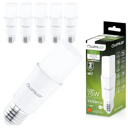 Lumiled 6x E27 LED Lampen Stabform 10W (75W) LED Stick Birnen Glühbirne 1055lm Neutralweiß 4000K Maiskolben Leuchtmittel Energiesparlampe Blendfreie Beleuchtung für Leselampe T36 Stablampe