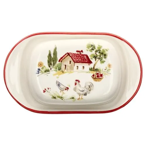 MamboCat Butterdose Fattoria mit Deckel – Keramik im Bauernhofdekor - Die Butterdose FATTORIA bringt ländlichen Charme auf den Tisch. Ideal für 250 g Butter, spülmaschinengeeignet und mit liebevollem Bauernhofdekor gestaltet – perfekt für Frühstück und Brunch.