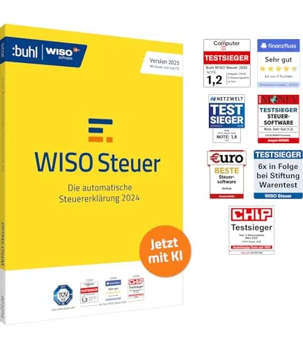 WISO Steuer 2025 - Die umfassende Steuer-Software - Steuererklärung (Software) für Windows, Mac, Smartphones und Tablets; sofortige Erstattungsvorschau und kostenloser Telefonsupport für alle Einkunftsarten.
