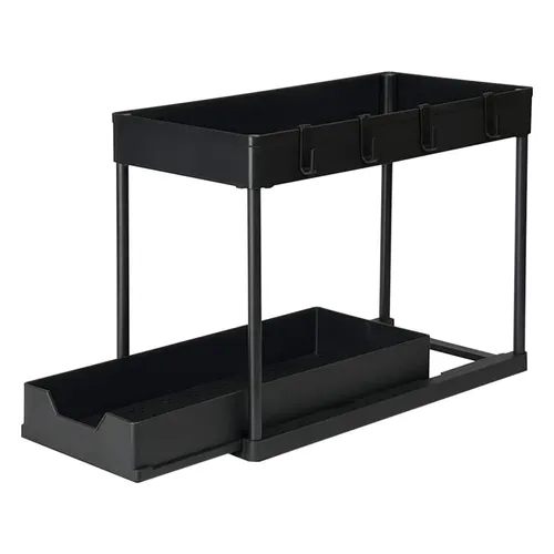 SINKNOVA Ausziehbarer Küchenschrank Organizer - Schwarz - Platzsparender Küchenorganizer mit zwei Etagen für optimale Ordnung. Ideal zur Aufbewahrung von Gewürzen und Vorräten, sorgt für schnellen Zugriff und ist leicht zu reinigen.