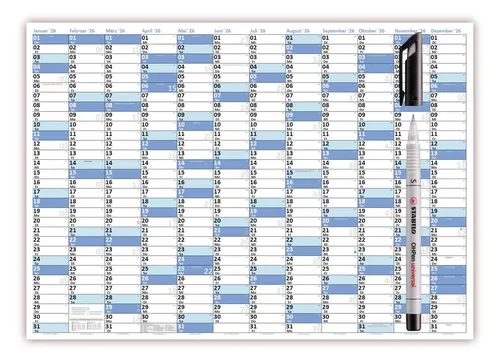 LYSCO Wandkalender XL Wandplaner DIN A1 2026 / 2025 + 2026 blau, nass abwischbar, 12 Monate Jahresplaner Wandplaner gerollt, Kalender Format 59,4 x 84,1cm
